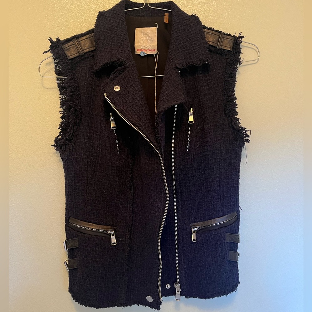 Rebecca Taylor navy tweed/leather vest